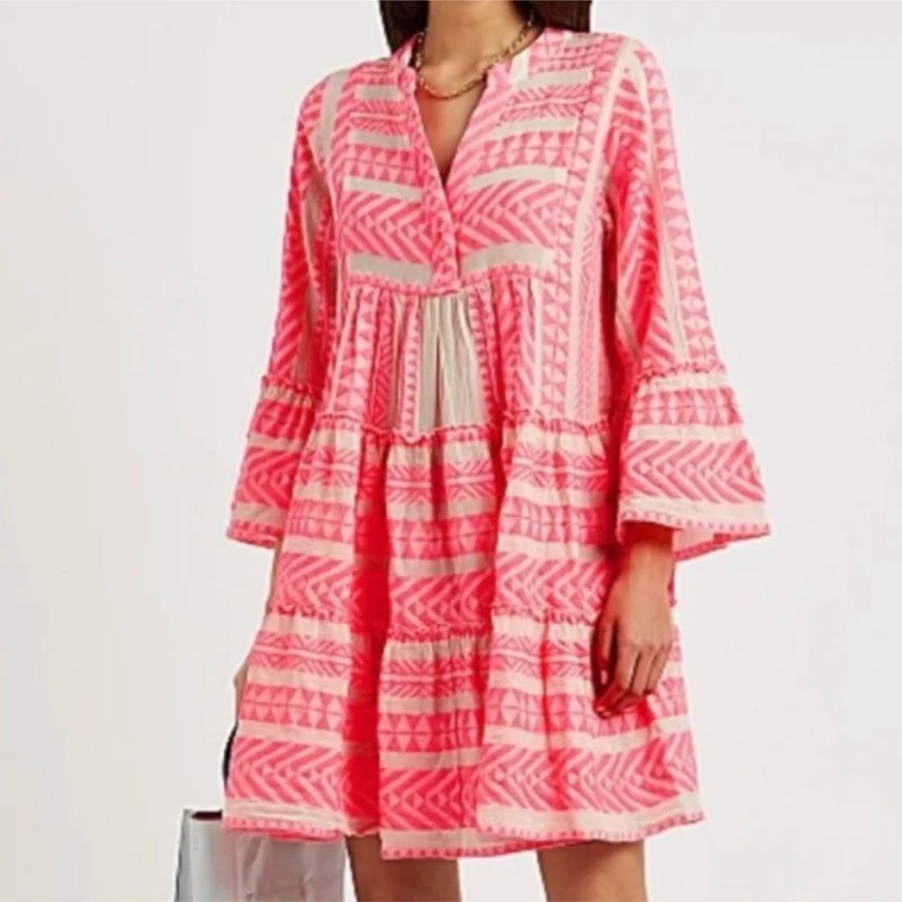 Devotion TWINS Cream and Pink Bell Sleeve Sundress